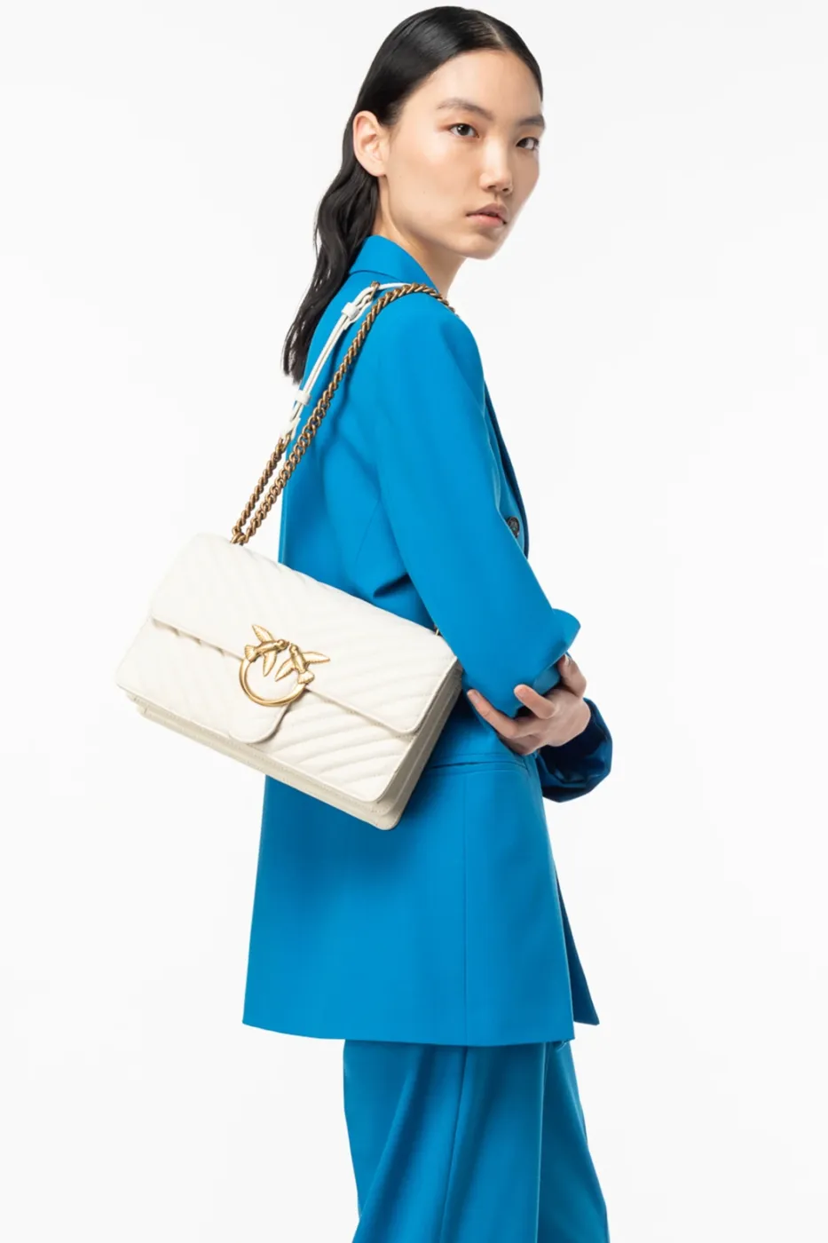 CLASSIC LOVE BAG ONE CHEVRON - white/antique gold — фото 3