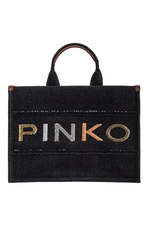 DENIM SHOPPER BAG WITH SEQUINNED LOGO
