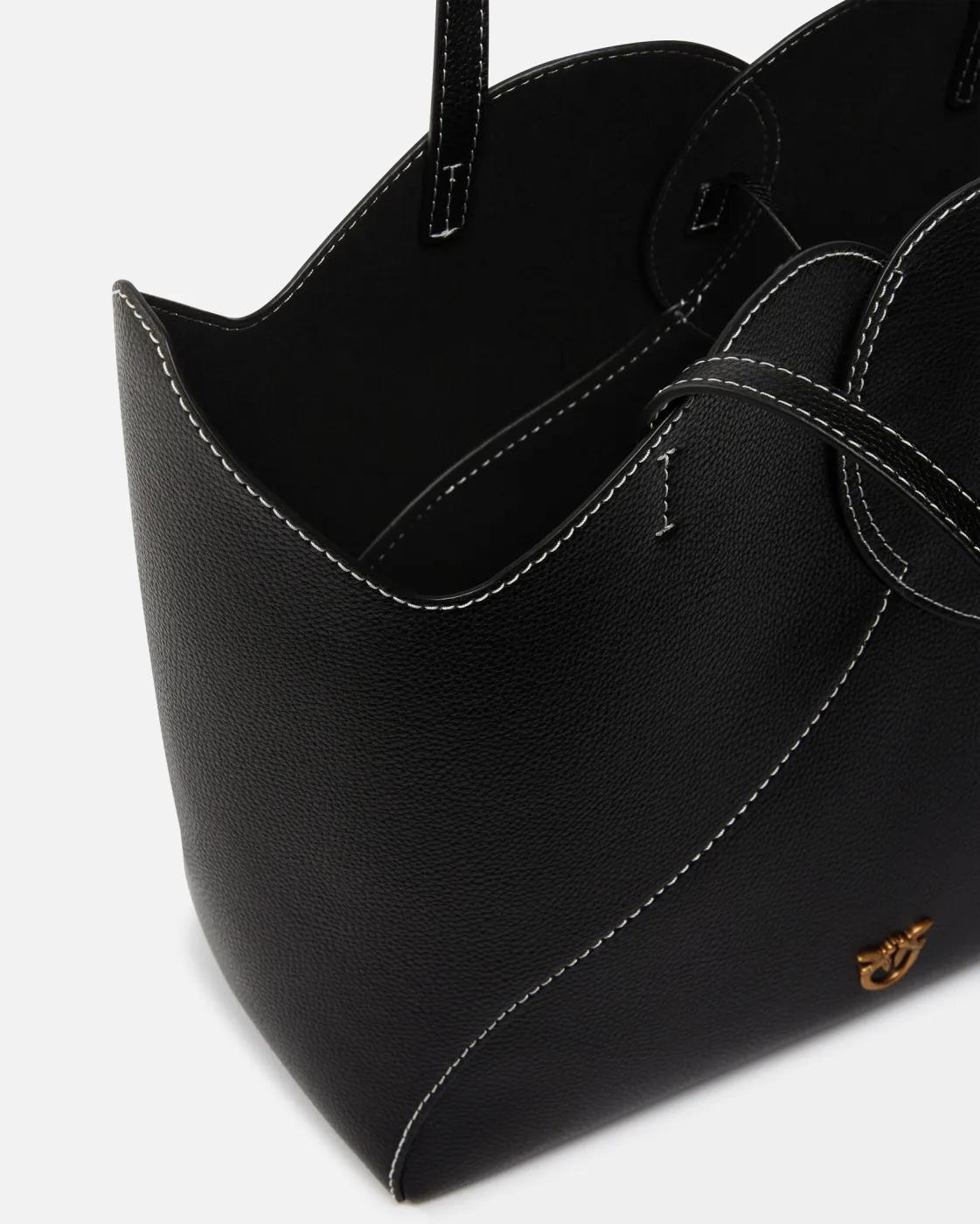 LARGE HEART SHOPPER BAG IN LEATHER - black — фото 3