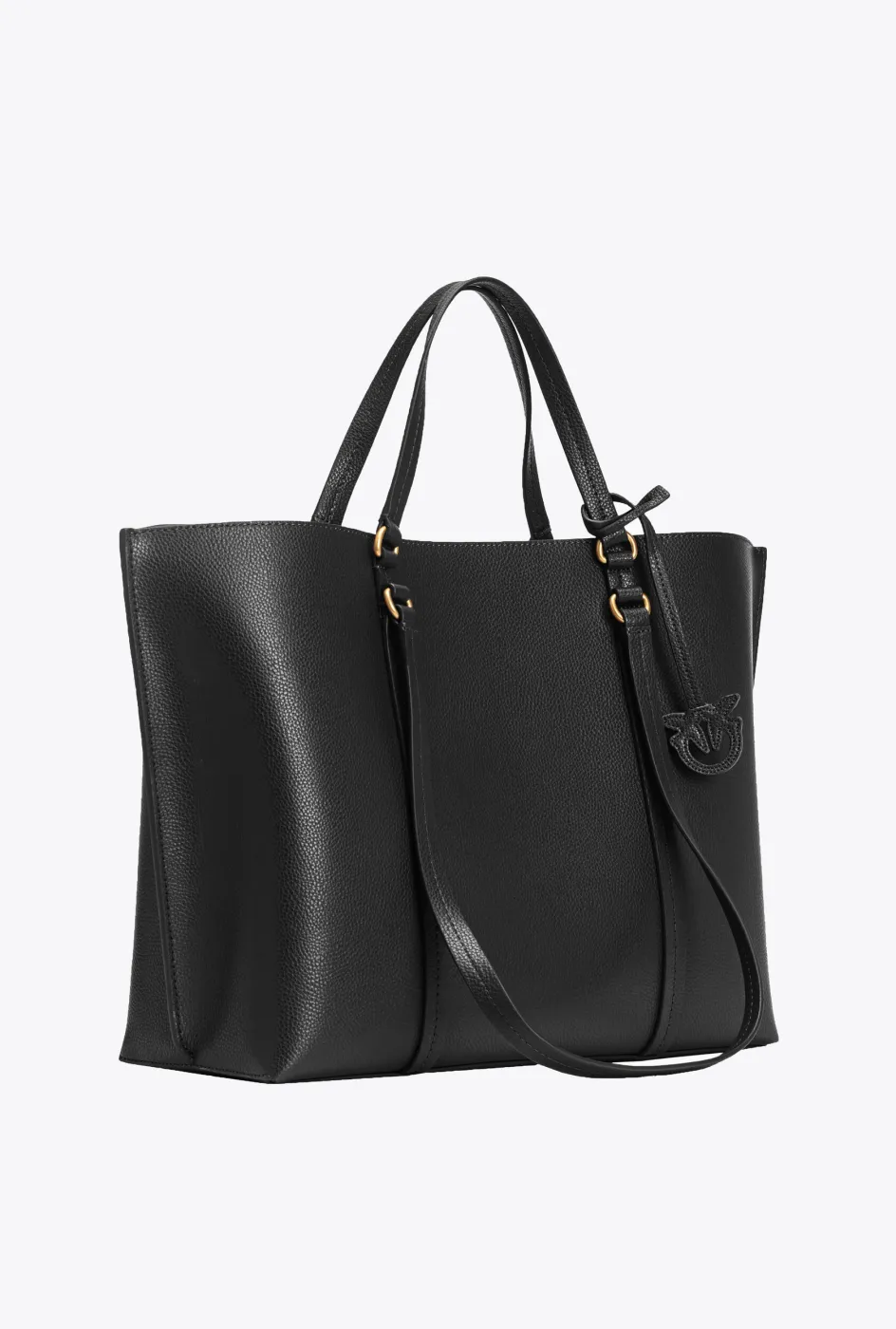 LARGE TUMBLED LEATHER SHOPPER BAG - black — фото 3