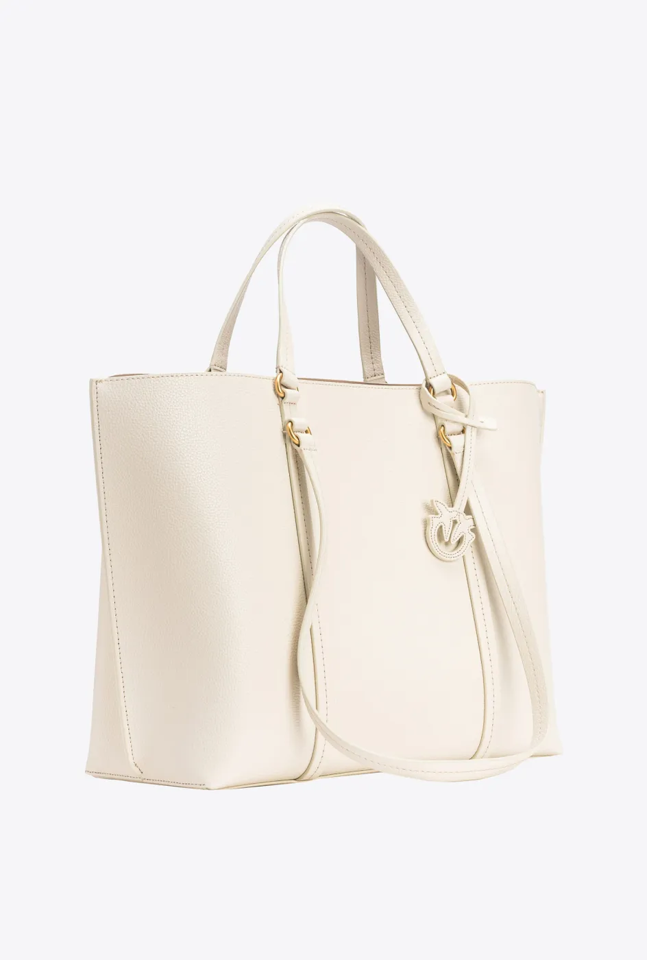 LARGE TUMBLED LEATHER SHOPPER BAG - white — фото 3