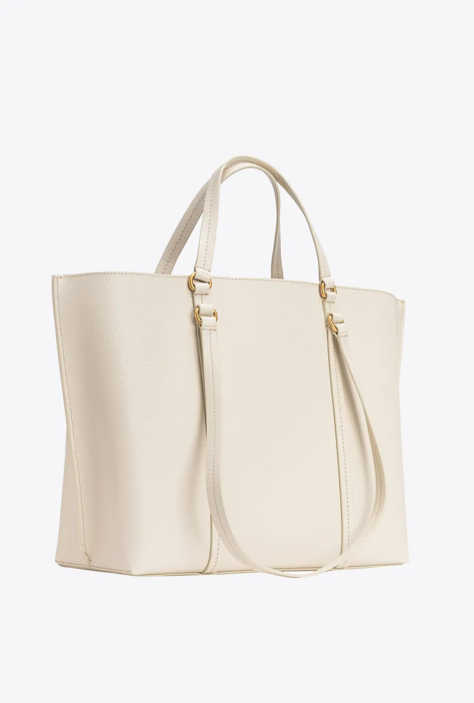 LARGE TUMBLED LEATHER SHOPPER BAG - white — фото 4