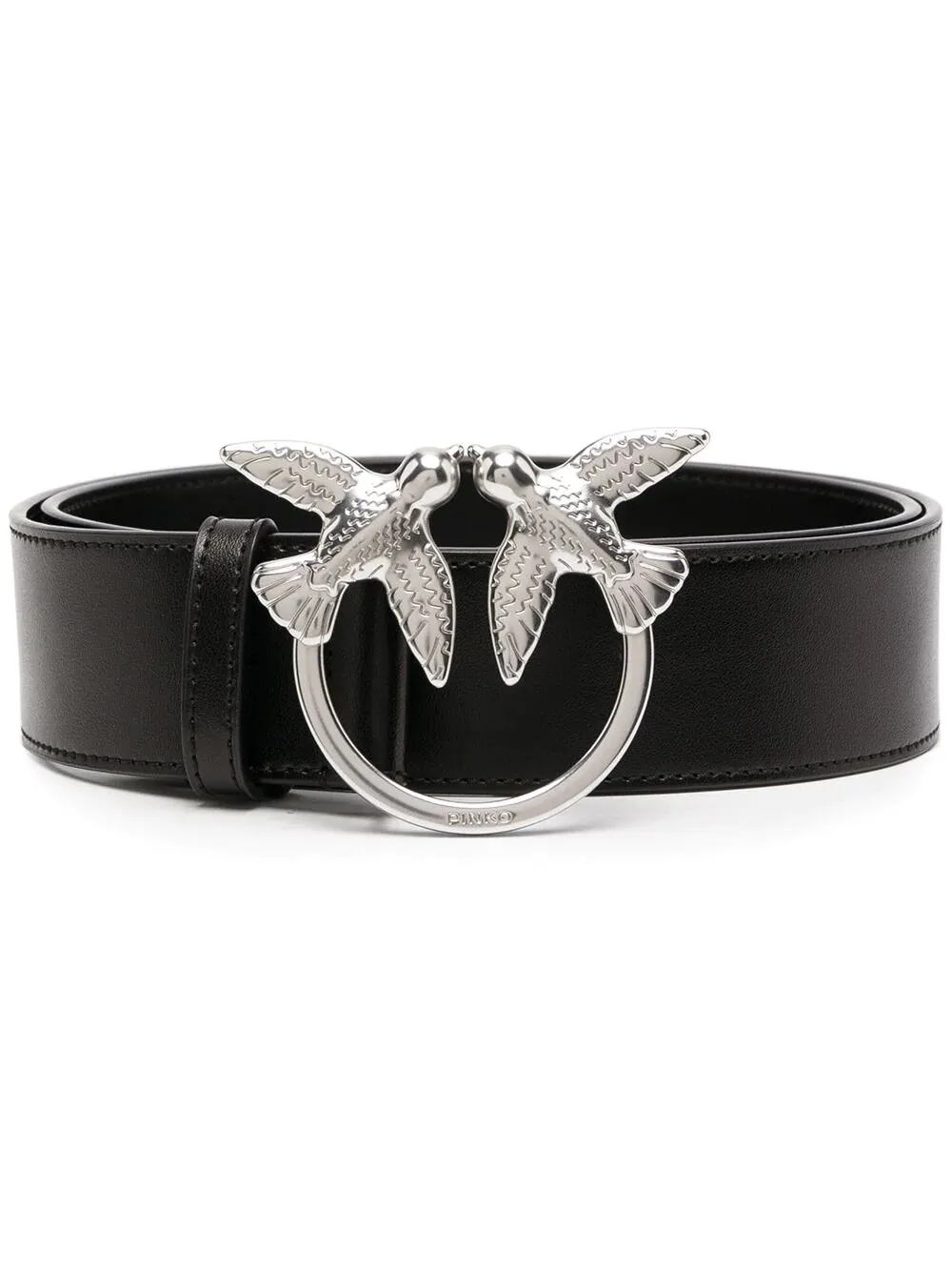 LOVE BIRDS LEATHER BELT - black–silver