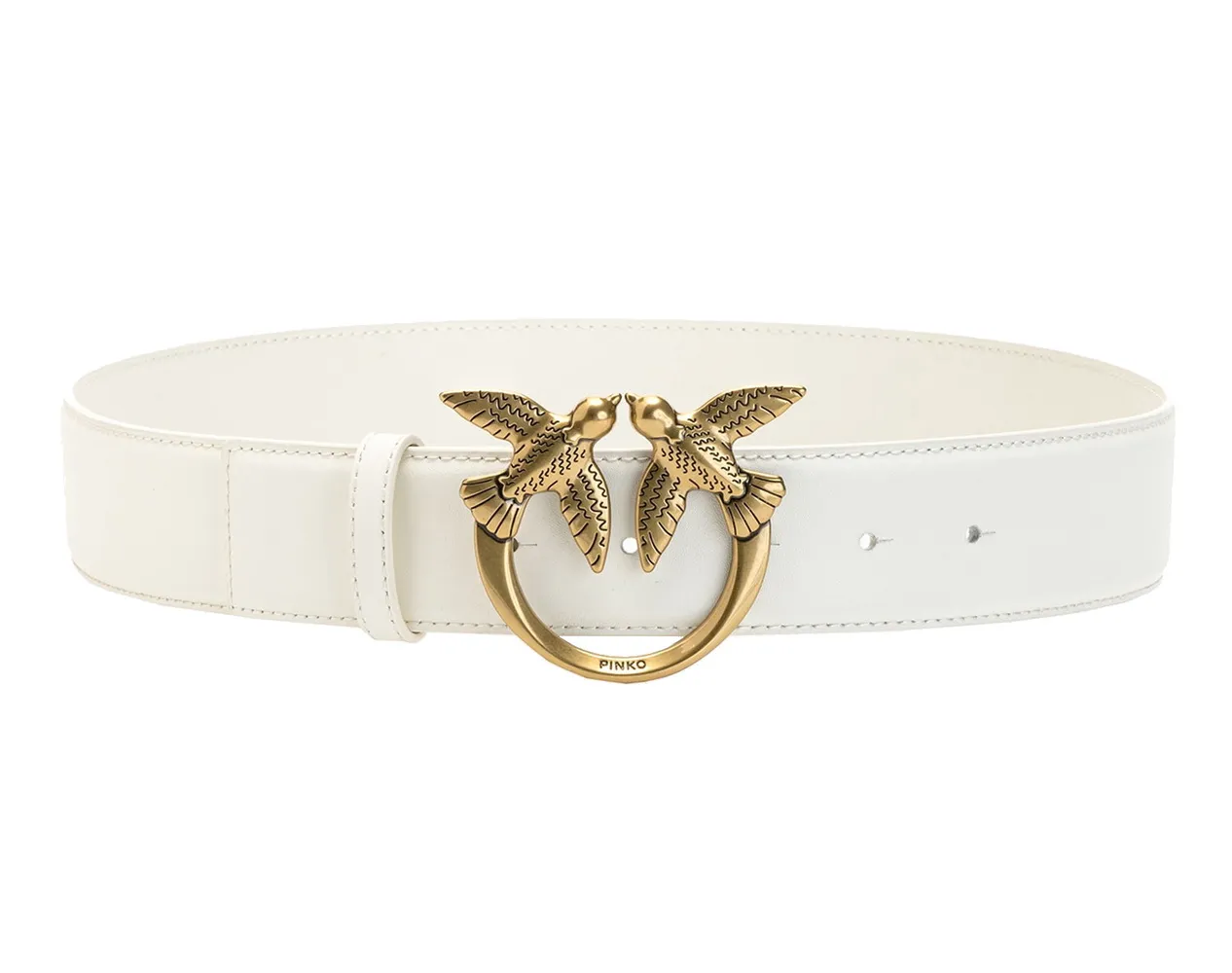 LOVE BIRDS LEATHER BELT - white–copper
