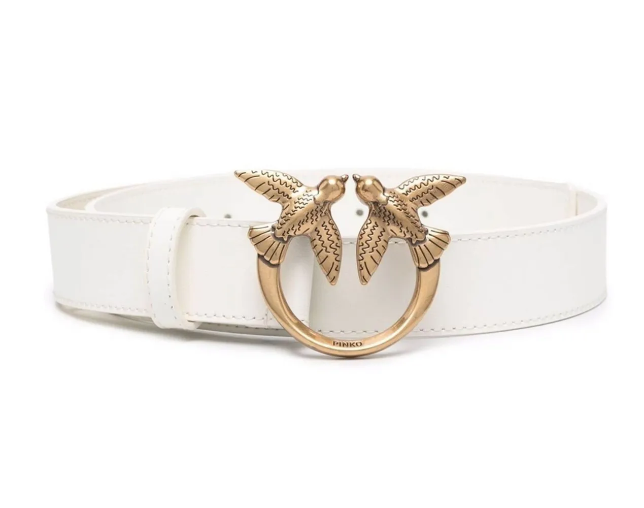 LOVE BIRDS LEATHER BELT - white–gold