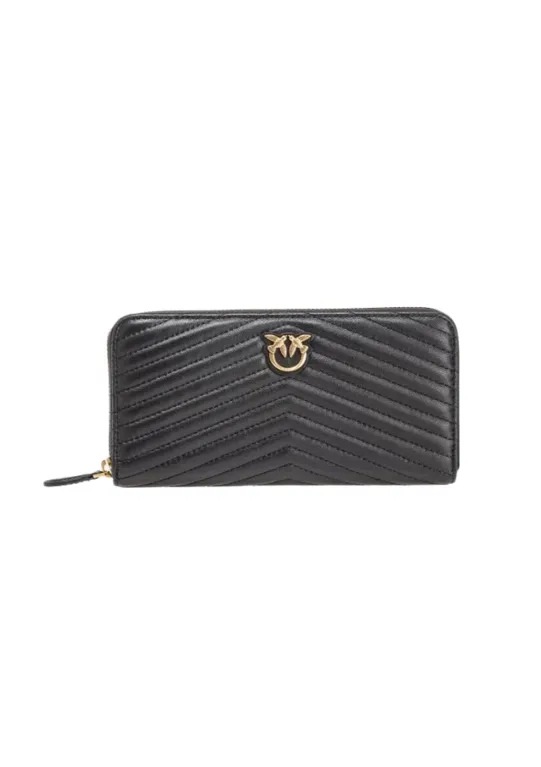 LOVE BIRDS QUILTED WALLET - black